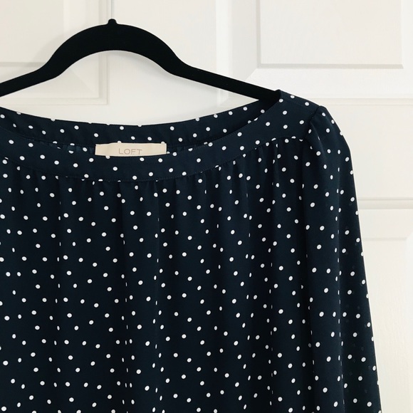 LOFT Blue + White Blouse - Picture 2 of 2